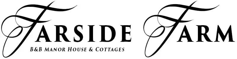 Elegant black-and-white logo for "farside farm b&b manor house & cottages" featuring stylized script lettering.